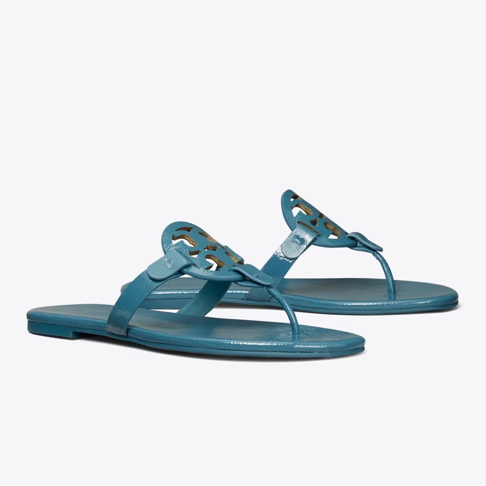 Tory Burch Miller Sandal Aqua/Turquoise Pebbled Leather Size 9
